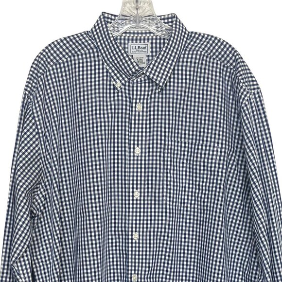 LL Bean Mens Button Down Shirt Blue White Checked Size XL Tall - Picture 3 of 9